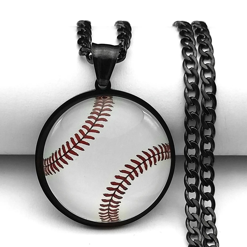 HNSP Stainless Steel Baseball Basketball Football 3D Pendant Chain Necklace For Men Boy Sport Event Medal Gift Soccer Accessorie 240716