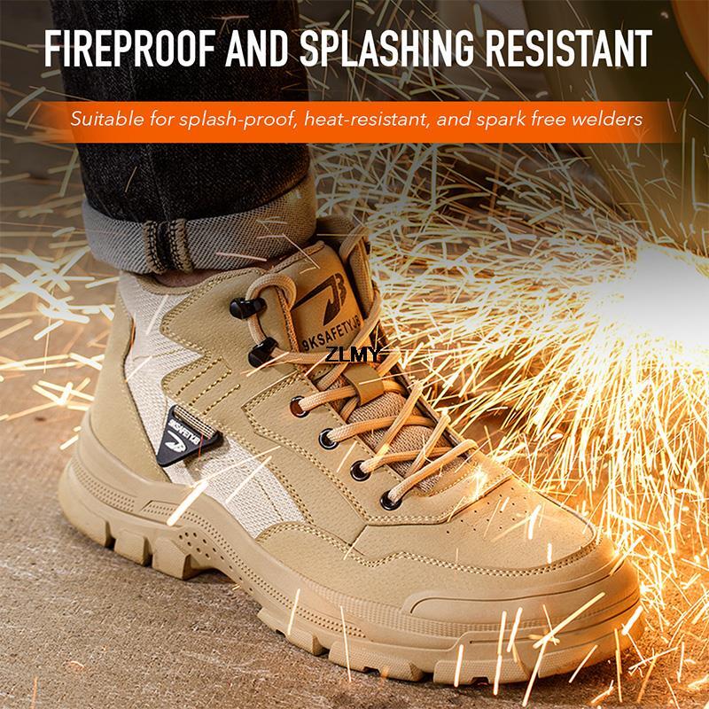 ZLMY Construction Men High Top Steel Toe Safety Puncture Proof Welder Shoes Rubber Work Boots Anti-Spark