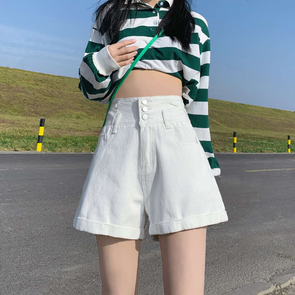 Denim shorts women's loose 2022 new summer thin style black A-line high waist slimming Korean version wide leg hot pants ins
