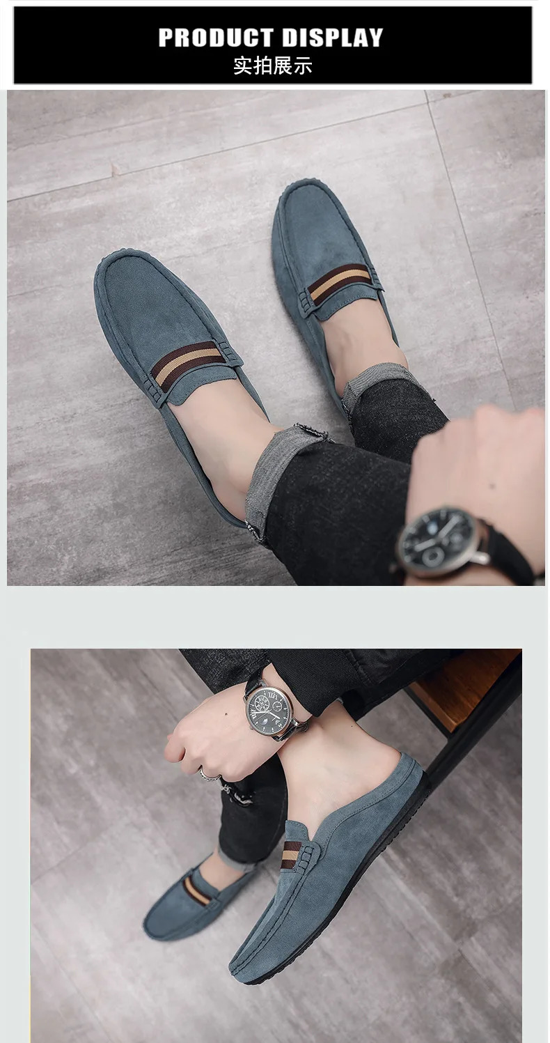 Lefu Shoes Mens Lightweight Bean Shoes Summer One Step Push lazy Breathable Casual Half Support Slippers for men 240718