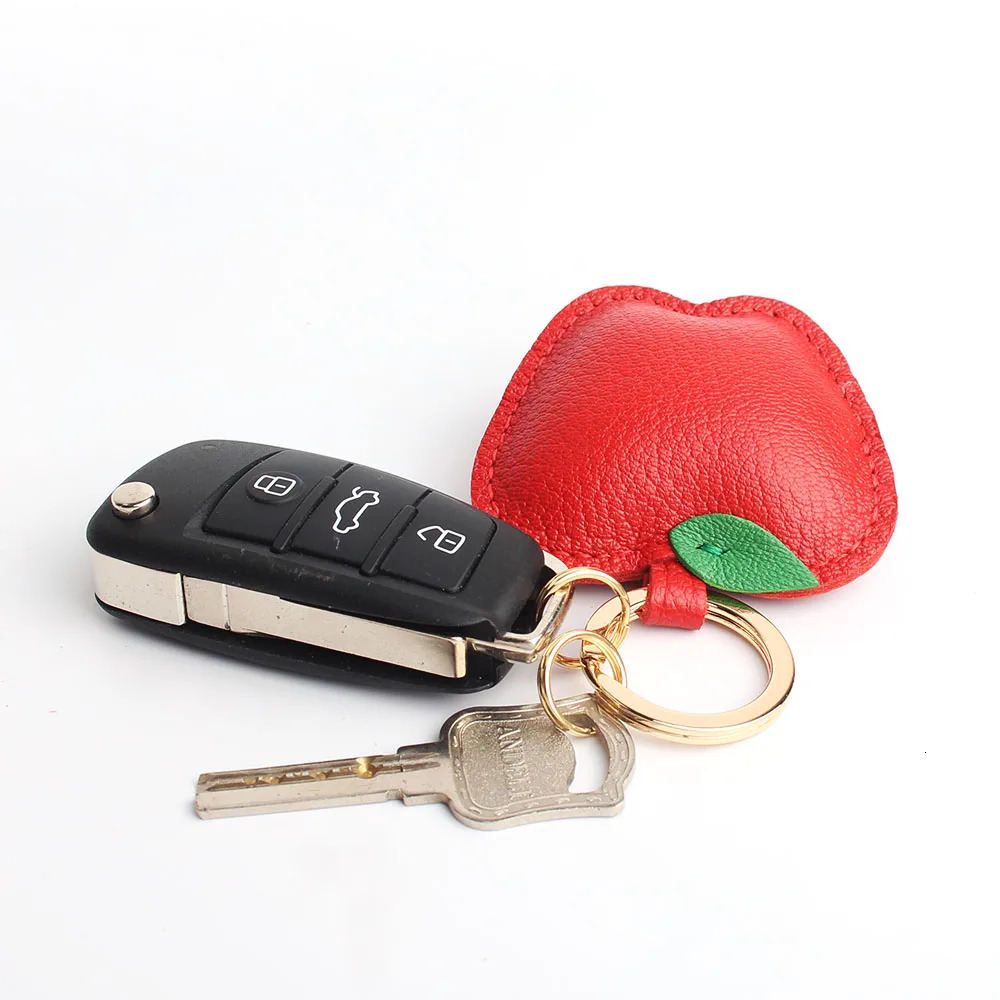 Cute Handmade Genuine Real Leather Apple Heart Star Fruit Car Keychain Animal Key Chain Women Bag Pendant Accessories 240713