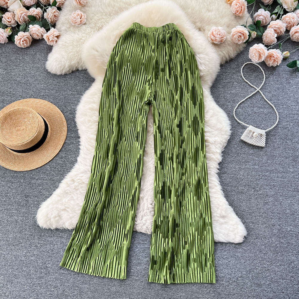 Spring Summer Haute Couture Striped Jacquard Design Feels Pleated Draped, Wide Leg with Loose Hem and Casual Long Pants Jeans for Pregnant Women
