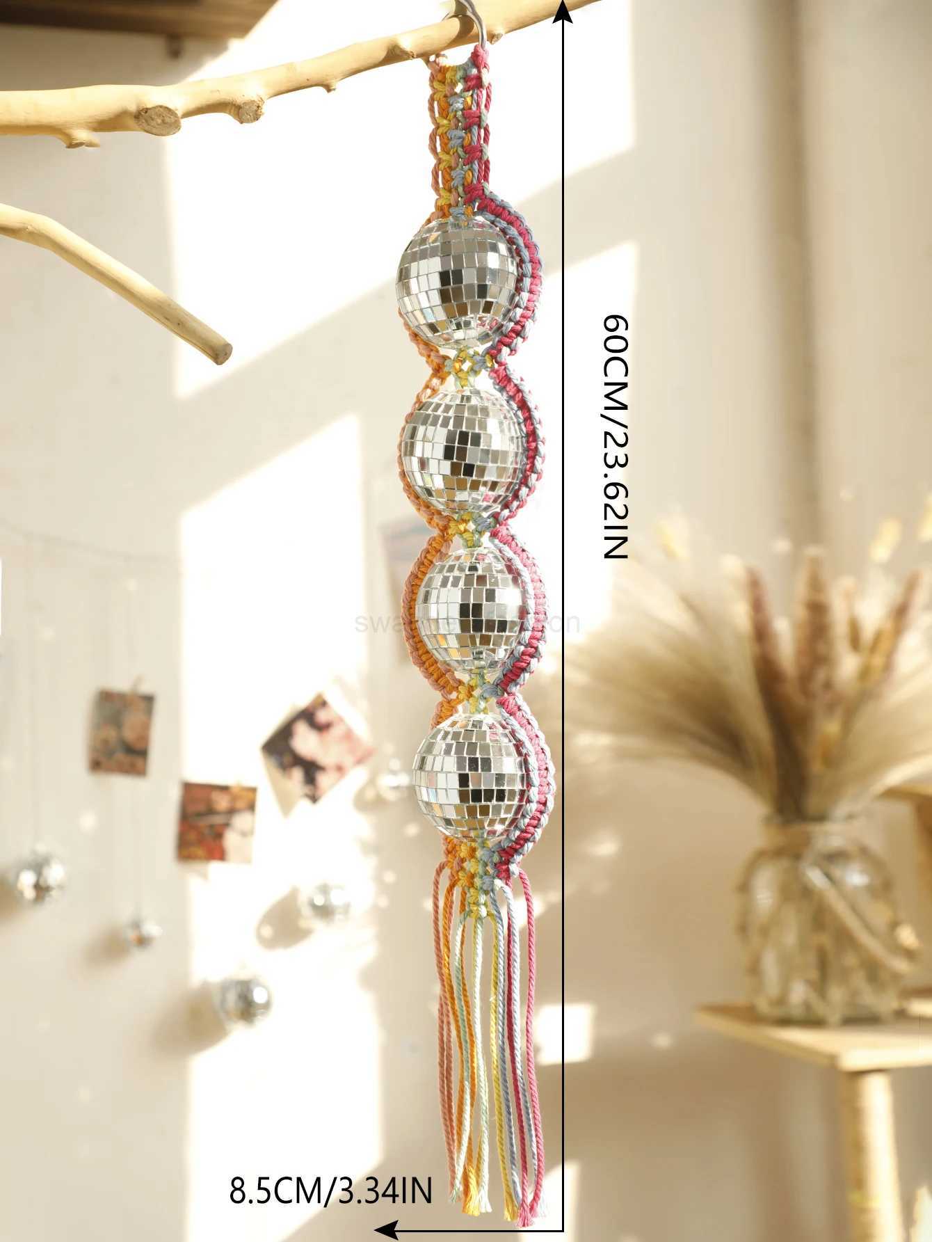 Handwoven Wall Hanging Silver Shining Disco Ball Lighting Reflection Colorful Mirror Ball Big Party Bar Decorations Room DecorB24718
