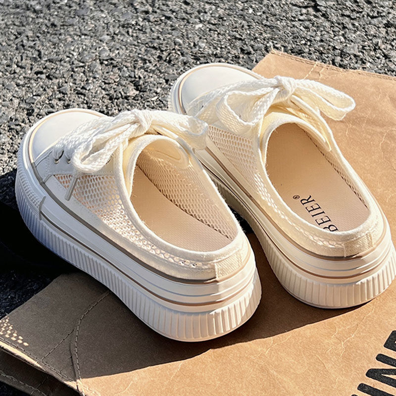 CCA-Limited Time Offer-Half Drag Summer Breathable Little White Woman 2023 One Pedal Canvas Shoes Niche Half Slippers XZ-2127