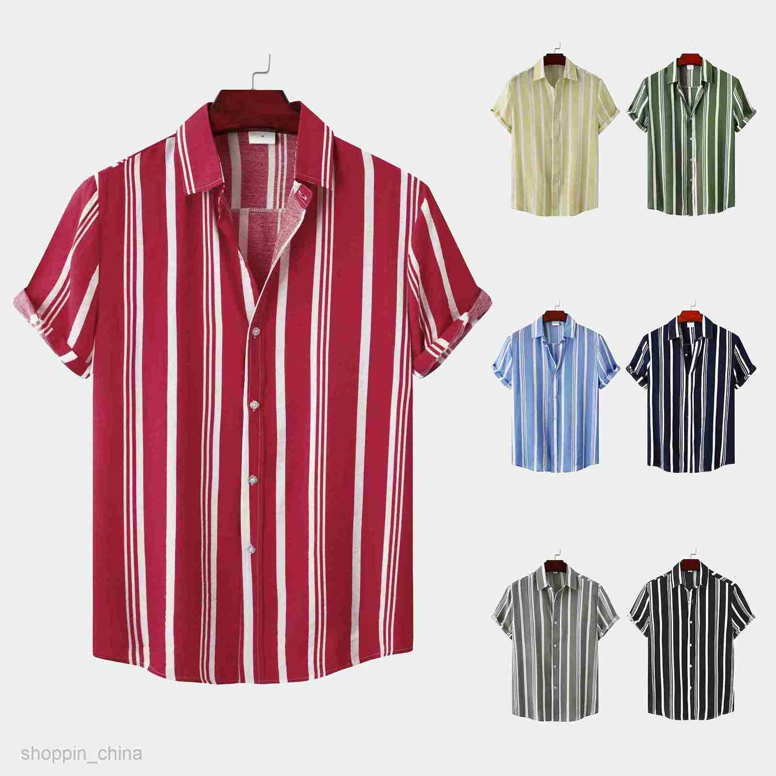 Mens Casual Shirts Men's clothing spring/summer new men's shirt men's casual striped printed short sleeved shirt men's shirt tops