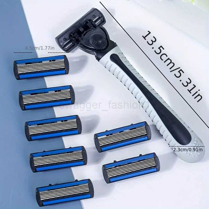 6-Layer Razor Head Manual Shaver Stainless Steel Classic Double Edge Blade Razor Safety Vintage Shaving Beard Moustache ManualB240709