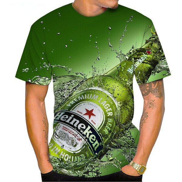 Summer Beer 3D Print T-Shirt Men's Quick Dry Crew Neck Short Sleeve Top Oversized Casual Clothes