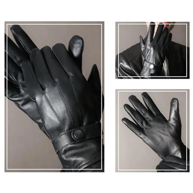 Genuine Leather Gloves Mens Sheepskin Warm Thicken Velvety Hand Muff Winter Bicycle Driving Korean Outdoor Male Mittens H3256 240712