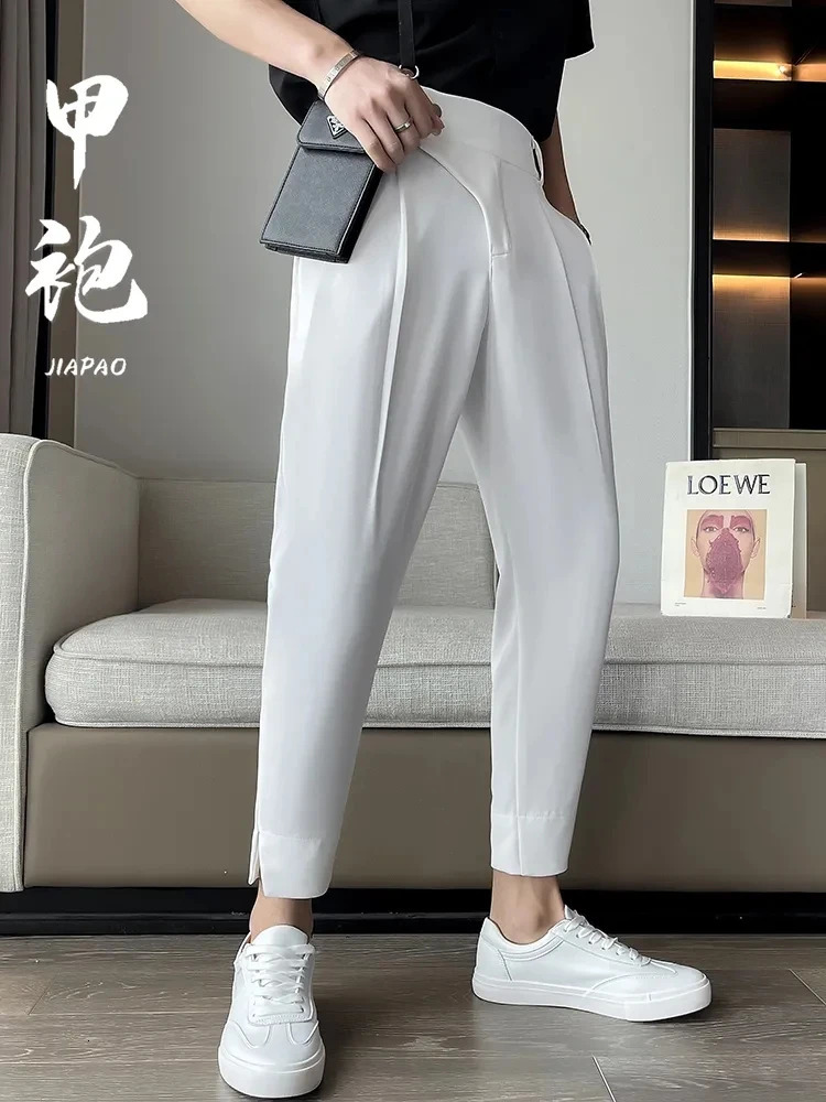 Elegant Casual Blazer Pants Men Korean Fashion Slim Formal Trousers Male Black Dress Pants Classic Suit Pants White Harem Pants 240708