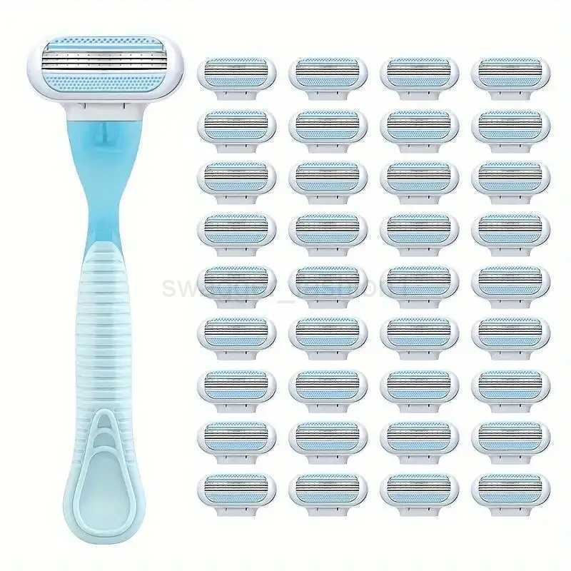 Beauty Safety Razor For Women 3-Layers Replacement Blades Womens Shaver With Lube Strip Safety Shaving Set Classic ShavingB240709