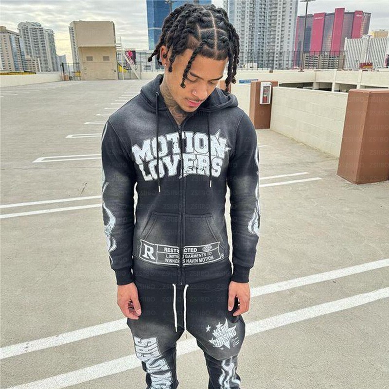 MOT10NLOVERS Hiphop Mens Casual Fashion Sportswear Twopiece Set Harajuku Street Clothing Super Dalian Hoodie Y2k 240601