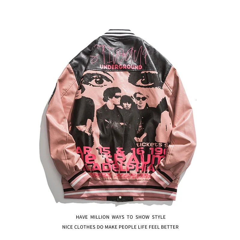 Streetwear Letter Embroid Motorcycle PU Leather Jacket Mens Baseball Bomber Coat Unisex Womens Oversize Varsity Vintage Chic 240716