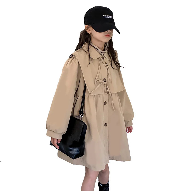 Childrens Clothing Girls Coat Kids Jacket Childrens Spring Autumn Korean Style Cute Long Trench Baby Girls Windbreaker 240710