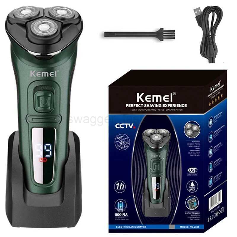 Kemei Lcd Dislay Waterproof Electric Shaver For Men Wet Dry Beard Electric Razor Facial Shaving Machine RechargeableB240709