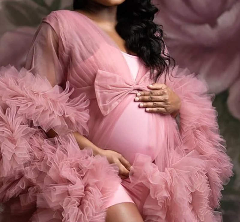 Pink Prom Dress Maternity Gowns For Photoshoot Custom Made Boudoir Lingerie Bathrobe Nightwear Pregnancy Gowns