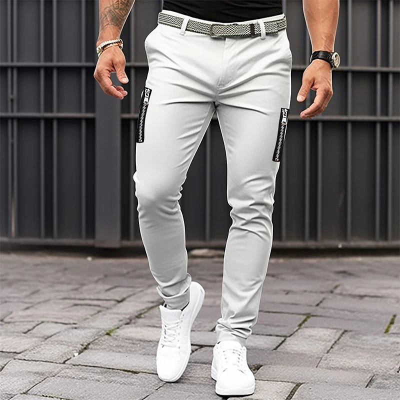 Spring and Autumn Casual Cotton Pants Loose Waist Double Zipper Pants Solid Color Fashion Mens Sports Pocket Pants 240717
