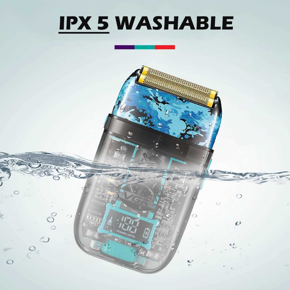 VGR Shaver Professional Razor Waterproof Shaving Machine Rechargeable Beard Trimmer Transparent Shaving Machine for Men V-352B240709