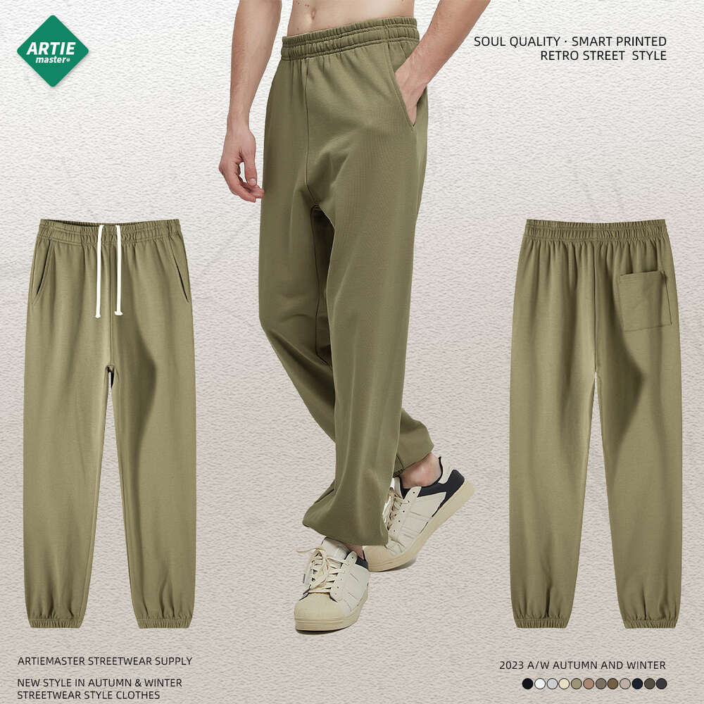 2023 Autumn/winter New 400g Terry Earth Color Small Feet Loose Sports Casual Pants Men's Plaid Trousers Sport Waterproof Trousers Man Pants Trous