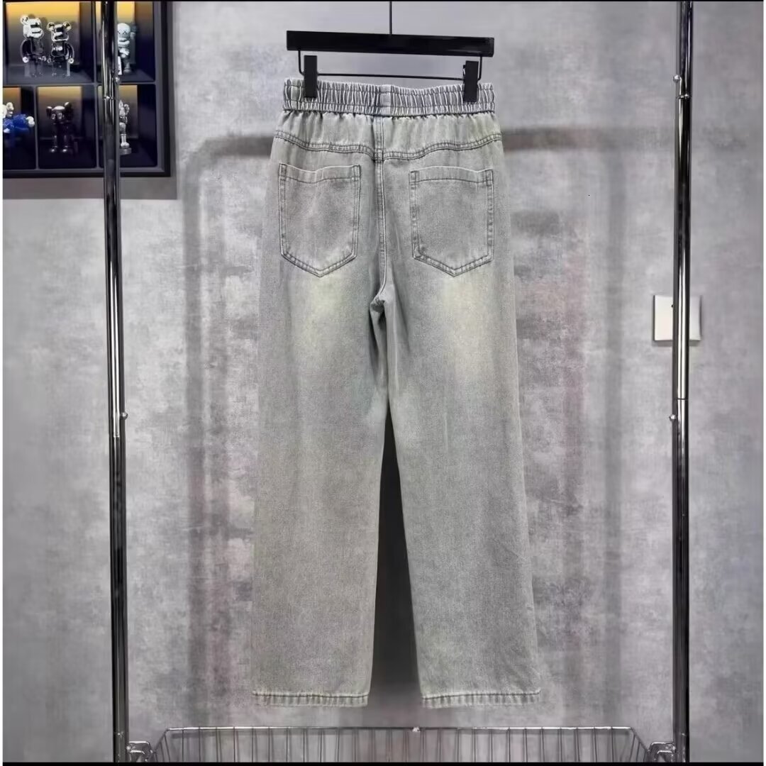 2024American washed pants, high street ripped jeans, men's straight leg loose and high-end beggar pants