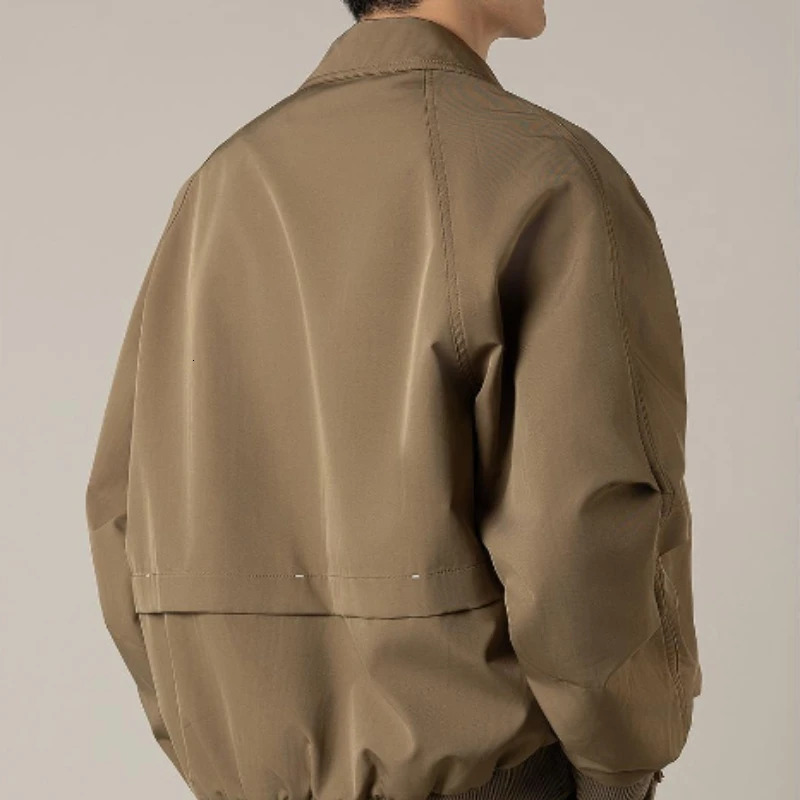 Mens elegant solid Brown black coat Loze Rappel plush top zipper short jacket vintage street wear 240709
