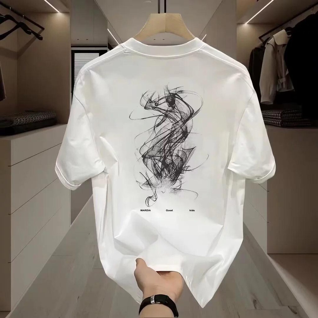 Korea COD, free shipping, 2024 trendy Kuala Lumpur store, 100% pure cotton printed street American trend short sleeved T-shirt, men's a COD