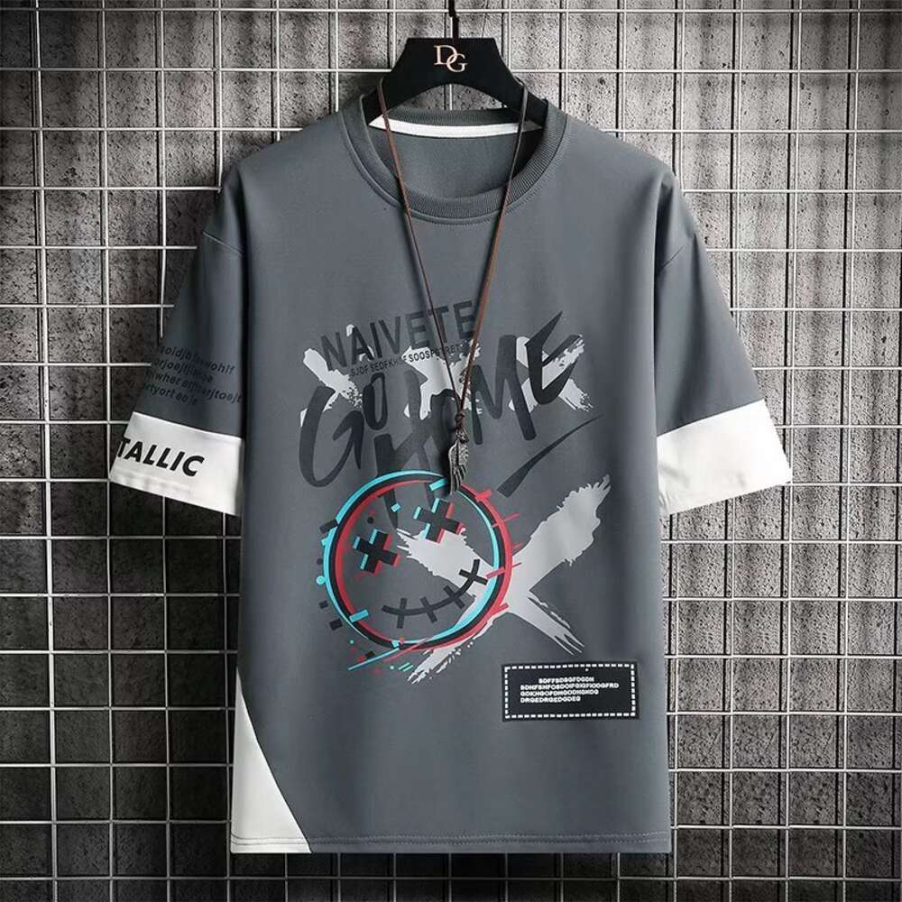 Hy Short-Sleeved Fashion and 2022 New Summer Loose Ice Silk Half Sleeve Men's T-shirt Printed Youth Clothes T Shirt for Men