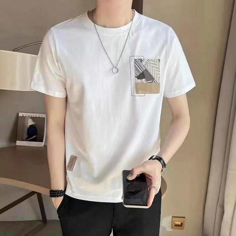 2025 Summer Men's Fashion High end Cotton Splicing Simple and Casual Handsome Short sleeved Shirt with Versatile Collar