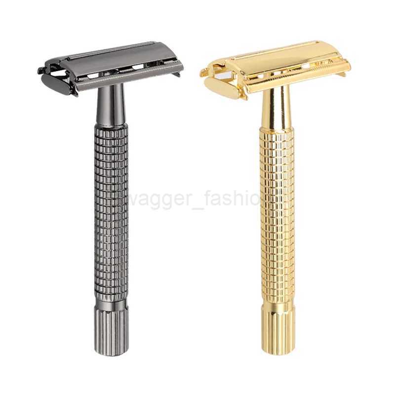 Double Edge Safety Shaving Razor Black Golden Hair Removal Shaver Adjustable Metal Safety Razor Shaver Blade Barber Manual ShaveB240709