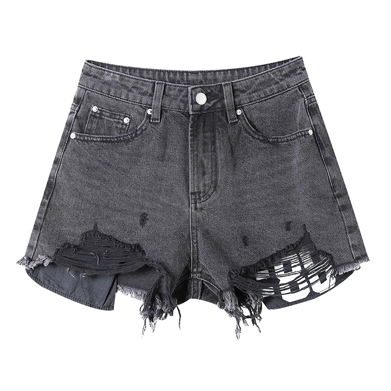 Wear out fringe jeans for women's summer new high waisted spicy girl, loose and slimming trend, versatile wide leg shorts