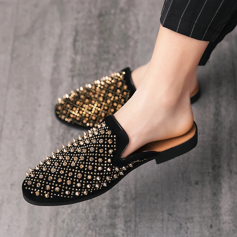 QUAOAR Summer Cool Slippers for Male Gold Black Loafers Men Half Slippers Anti-slip Men Casual Shoes Flats Slippers Mules 240718