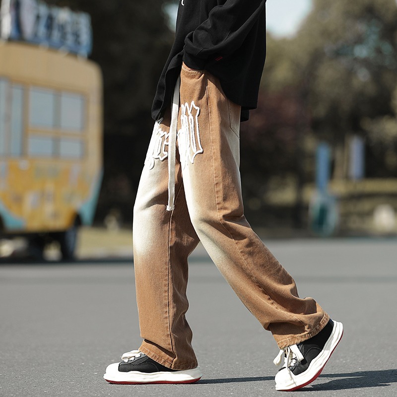 Vintage jeans men's American style Spring and Autumn fashion brand loose wide straight leg floor high street pants