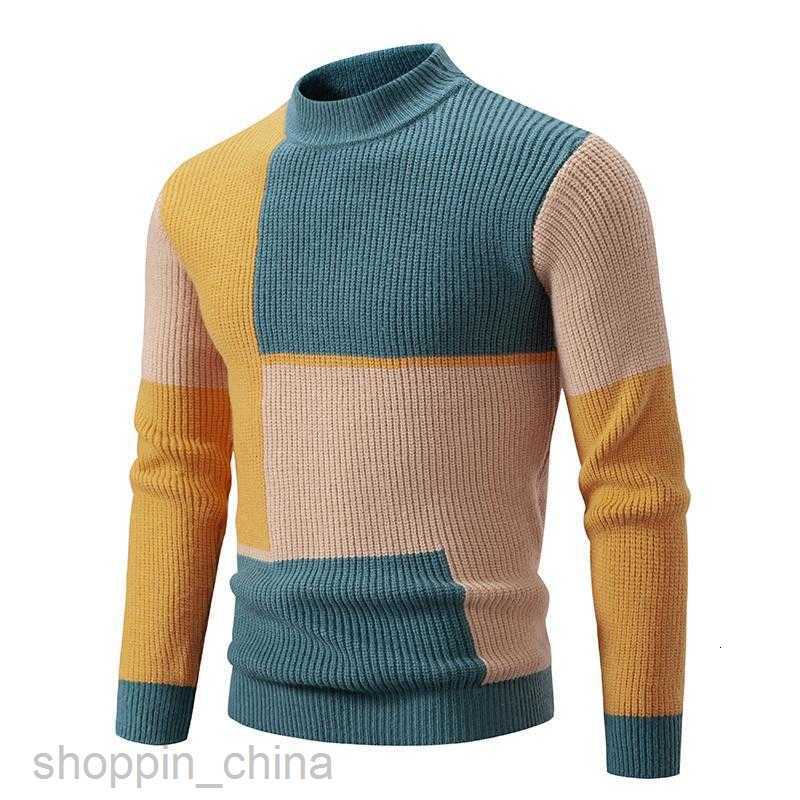 Mens Sweaters winter new men's semi high neck contrasting pullover sweater knitted sweater youth fashion casual top