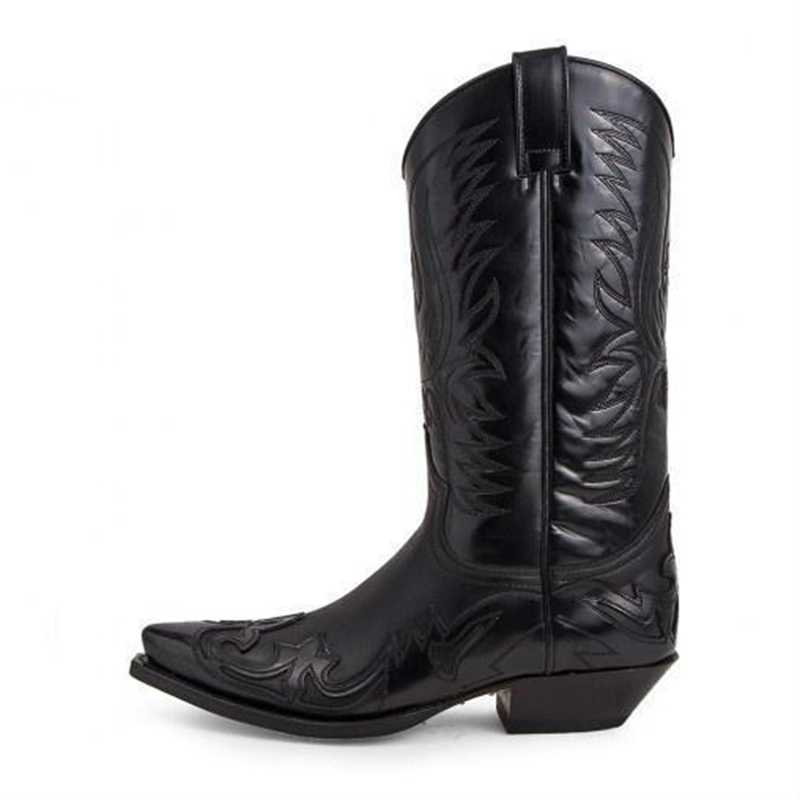 Men's Western Cowboy Males Pointed Toe Outdoor Mid-Calf Handmade Retro Shoes Black White Boots For Men Zapatos De Hombre