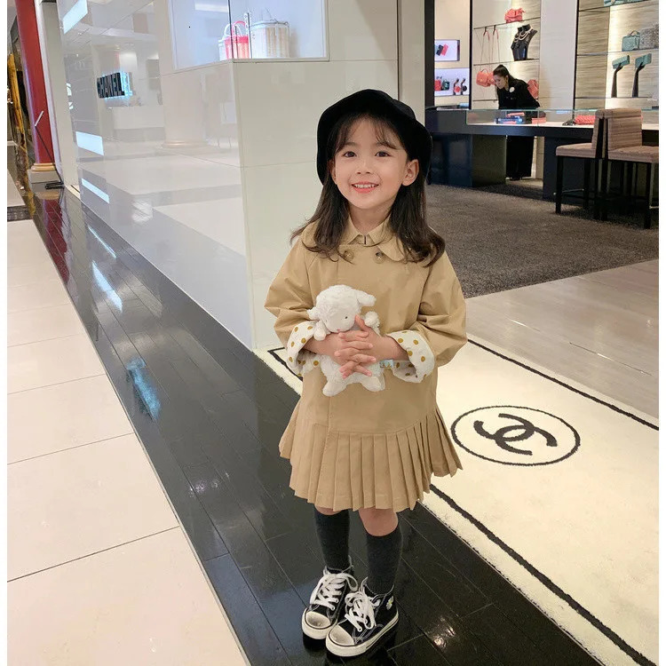 Girls Tench Coats Spring Autumn Children Cotton Fashion Windbreaker Jackets Teens Kids Double Breasted Clothes Outerwear 240711