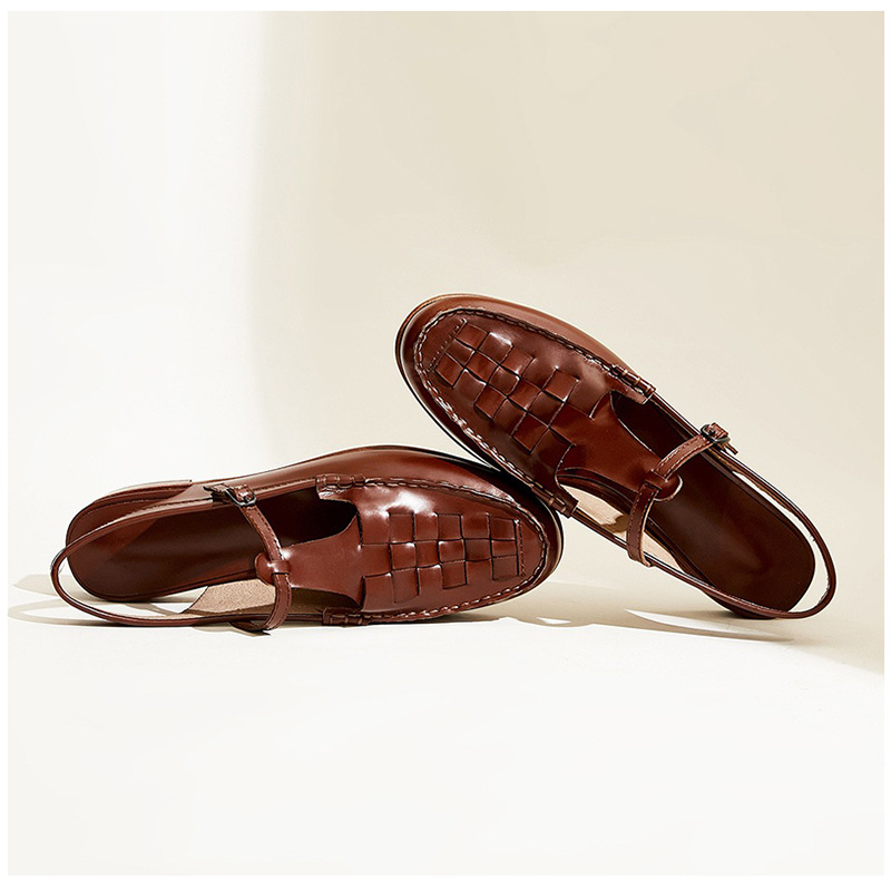 Handmade Woven Baotou Sandals: Soft Leather, Low-heeled, Breathable Fisherman Shoes for Women