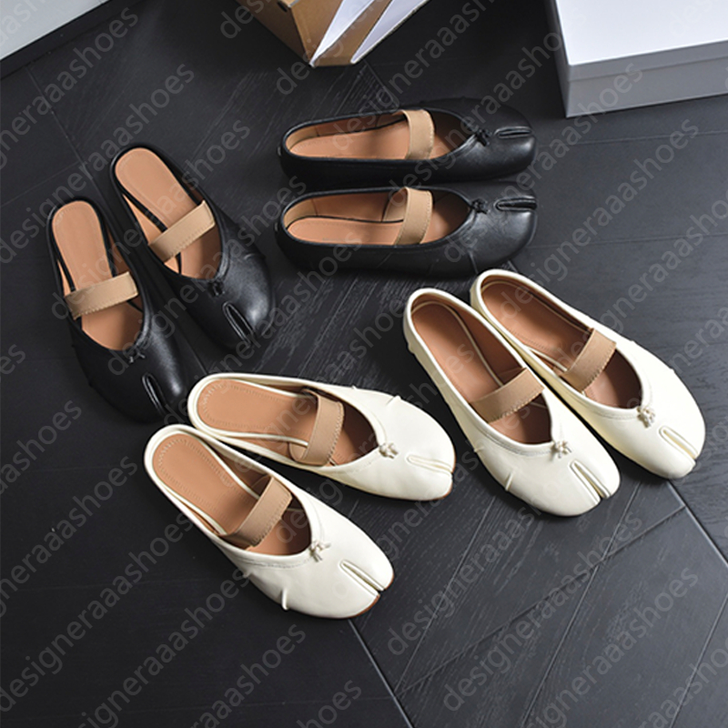 Tabi leather ballerina flats designer shoes women half slippers closed mules slides slipper ballet flats mary jane round split-toe elastic band slips on dance shoe