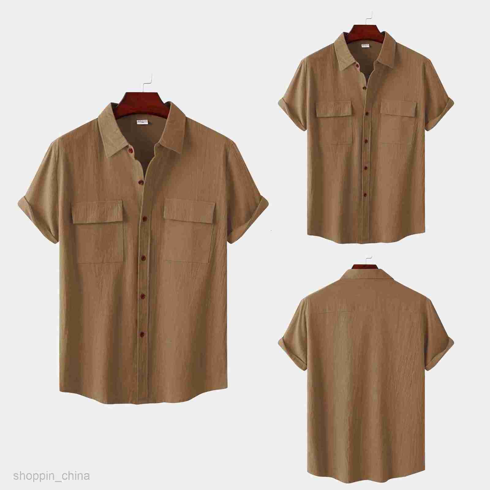 Mens Casual Shirts Summer New Men's Solid Color Loose Cotton Shirt Large Size Fashion Casual Short Sleeve Shirt tops