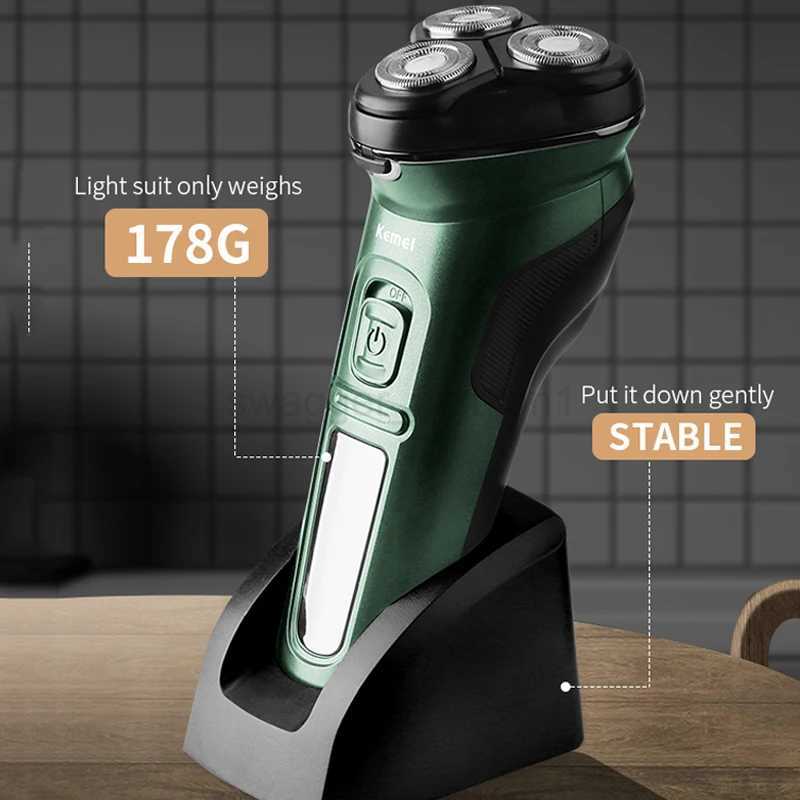 Kemei Lcd Dislay Waterproof Electric Shaver For Men Wet Dry Beard Electric Razor Facial Shaving Machine RechargeableB240709