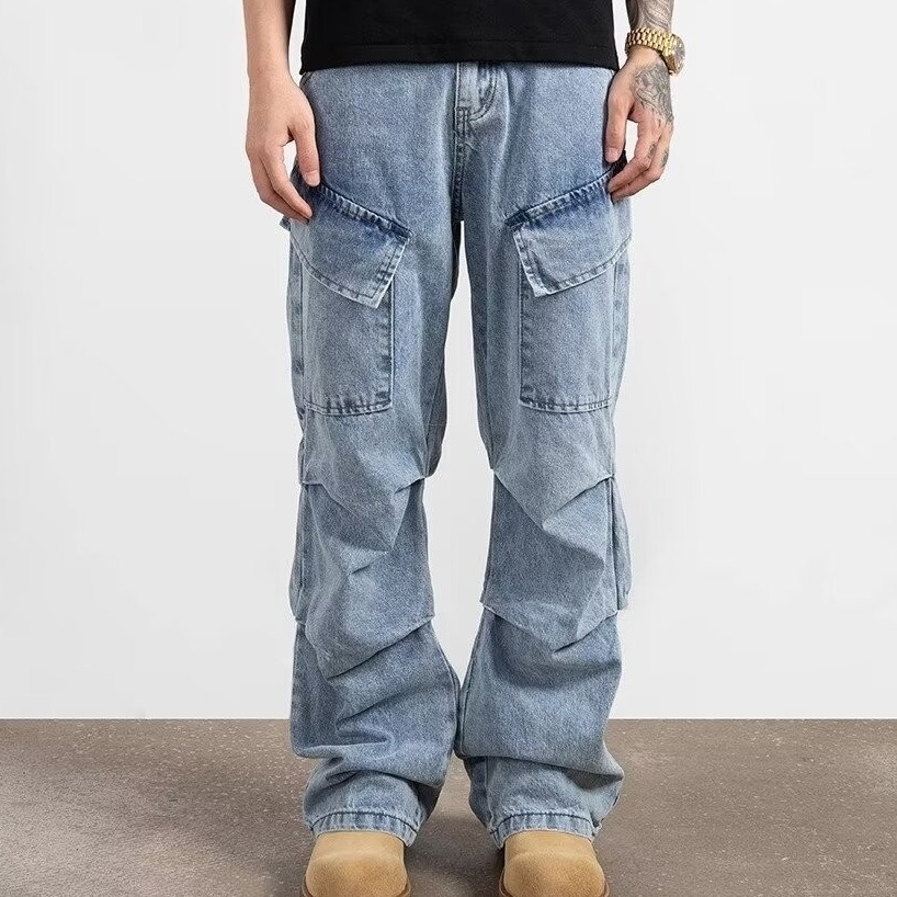American high street washed nostalgic jeans for men and women, loose straight leg, floor length, versatile casual pants