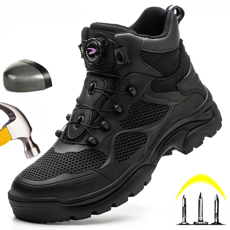 2023 Top Grade Rotary Buckle Sneakers Safety Shoes Men Indestructible Work Boots Anti Smashing 9195