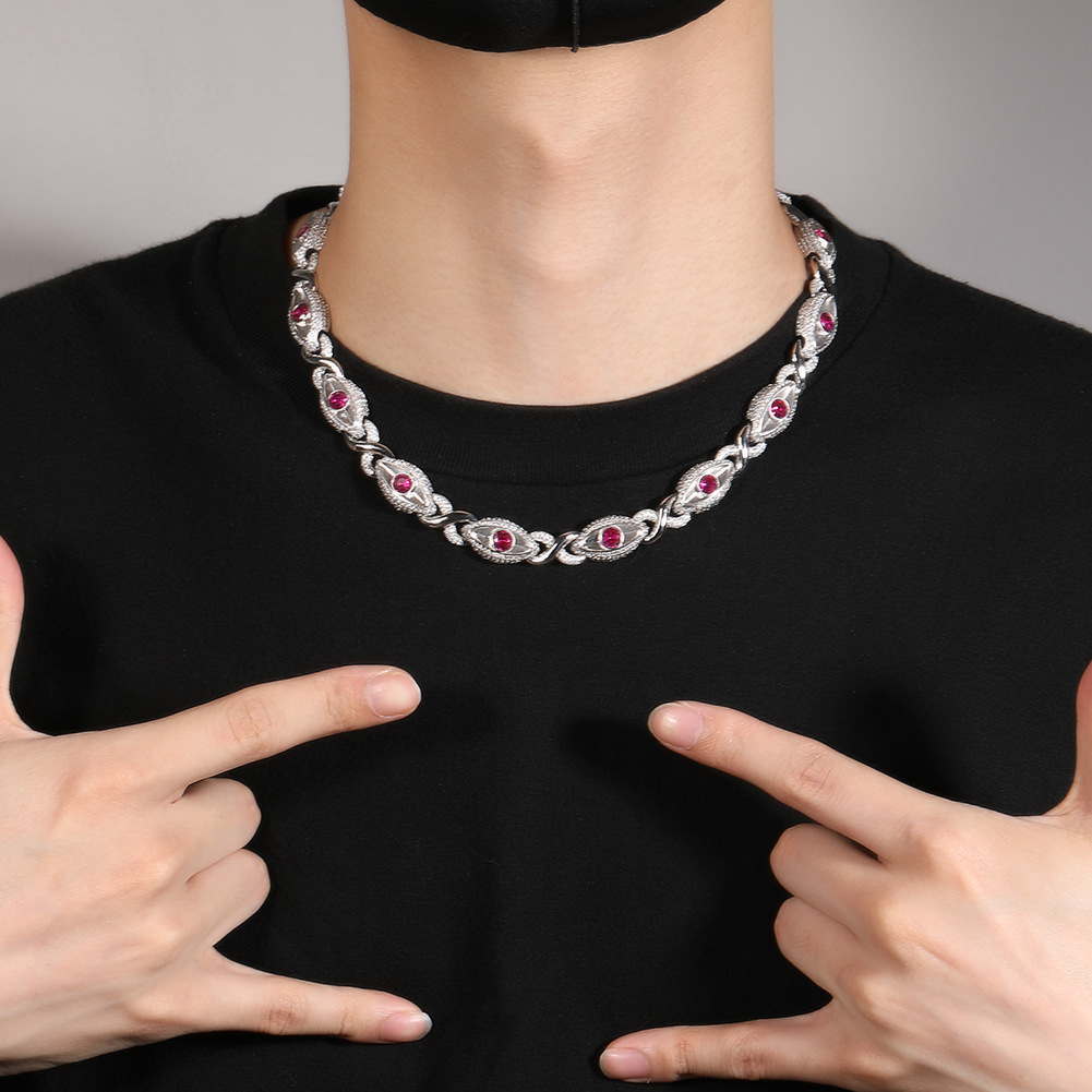High Quality 13mm Hip Hop Red Eye Cuban Chain Necklace Bracelets 8 Shape 5A Zircon Jewelry Set