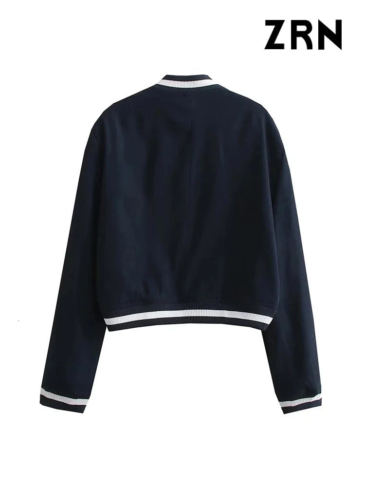 ZRN Women Fashion With Pockets Bomber Jacket Coat Vintage Long Sleeve Front Button Female Outerwear Chic Tops 240715