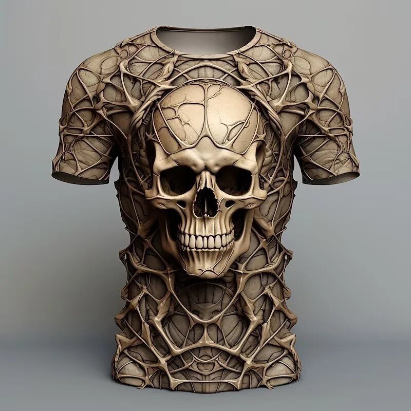 Skull T-Shirts For Men 3d Spider Print Street Designer Men's Clothing Daily Casual Short Sleeves Tops Loose Oversized Sweatshirt