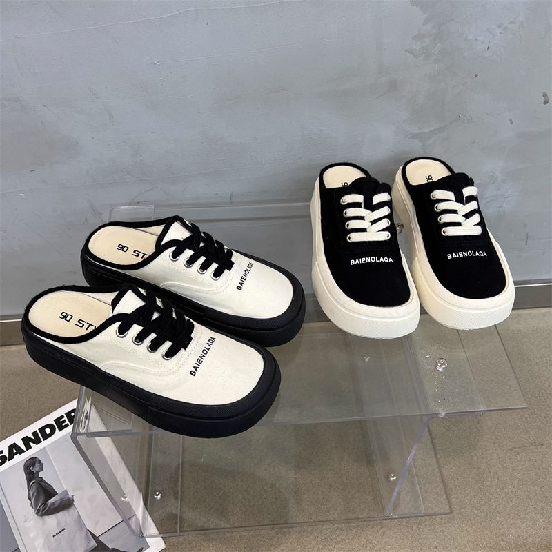CCA-Limited Time Offer-Black and Panda Canvas 2023 Summer Breathable Half Drag Casual Little White Shoes XZ-1561