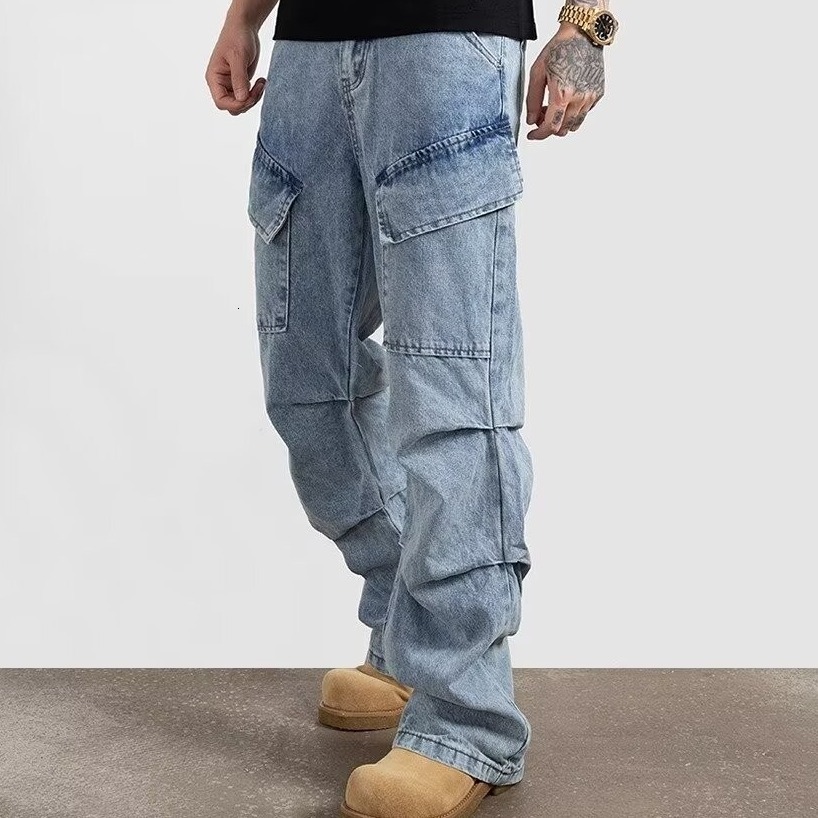 American high street washed nostalgic jeans for men and women, loose straight leg, floor length, versatile casual pants