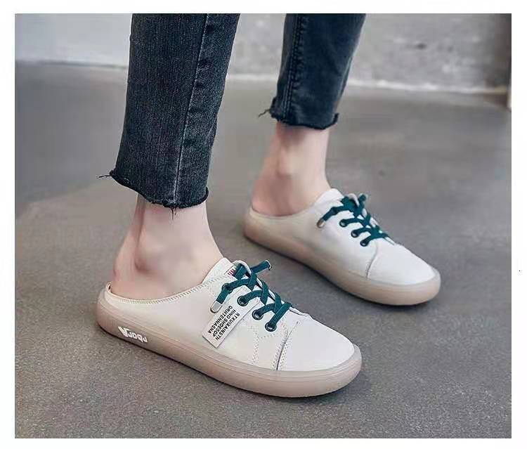 Designer Women's Baotou Half Slippers White Shoes New Korean Edition Casual Versatile Student Shoes