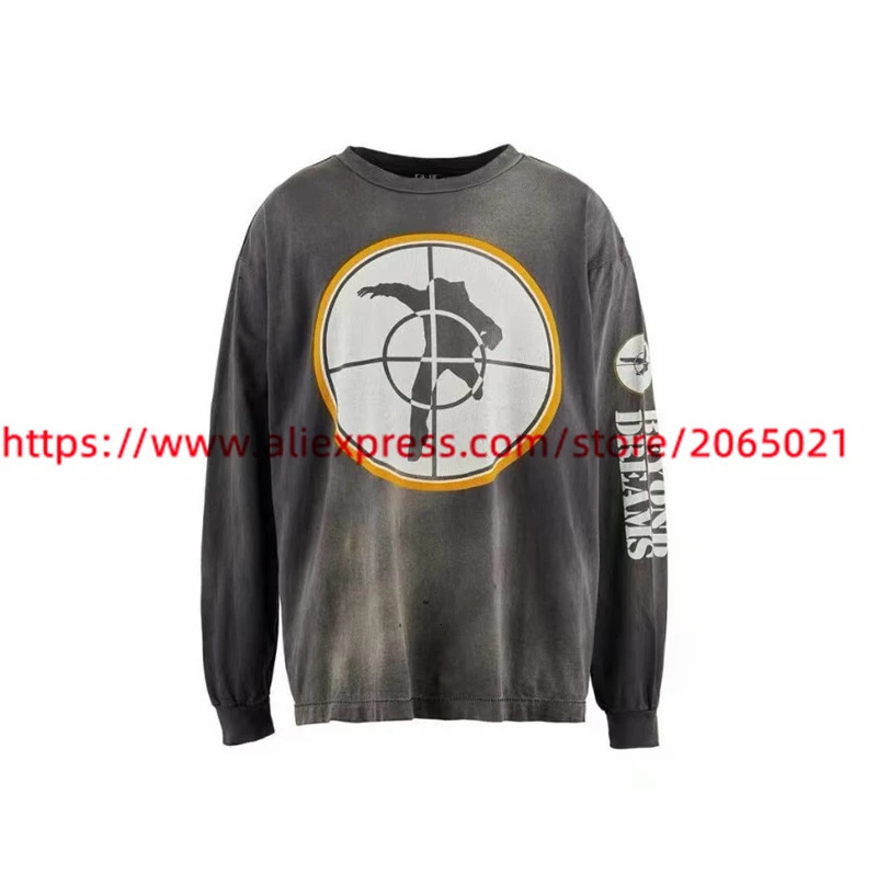 Saint Long Sleeved Tear Print TShirt Men Women Quality Oversize Washed Tops Tee T Shirt 240712