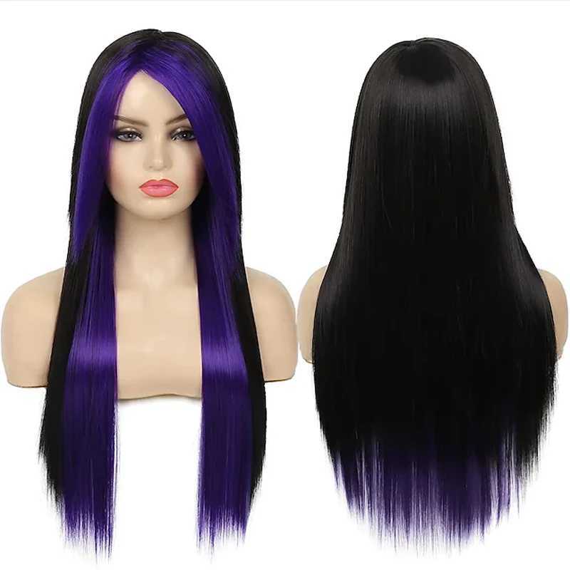 HAIRJOY Synthetic Hair Long Red Black Straight Heat Resistant Side Bangs Halloween Costume Women WigXJ241008