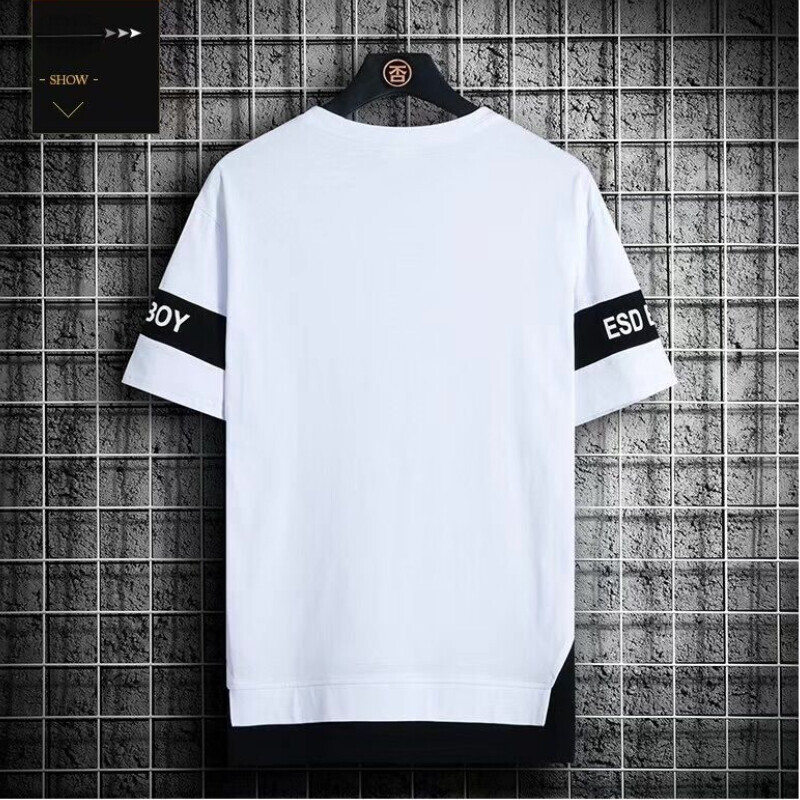 Two-piece Suit T Shirt for Men New Casual Sports Korean Version Loose Short-sleeved T-shirt Round Neck Pure Cotton Men's Trend
