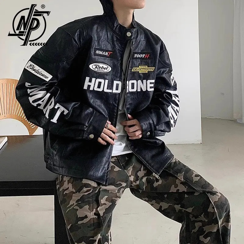 High Street PU Leather Jacket for Men Women Letter Embroidery Motorcycle Racing Baseball Jacket Vintage Y2k Bombers Coat 240715